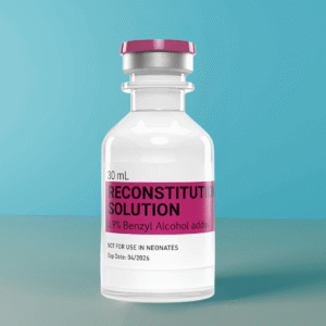 Benzyl alcohol–based reconstitution solution vial by PeptideVerse – for peptide laboratory preparation